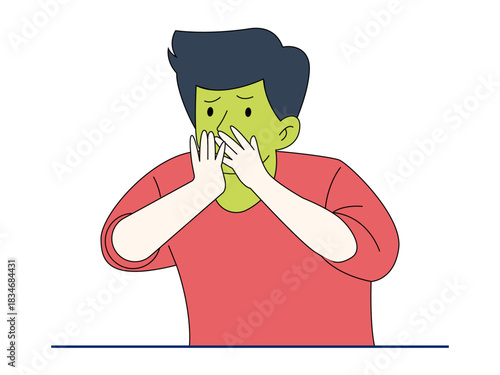 A child experiences nausea or poisoning. Healthy problems vector illustration. Flat illustration.