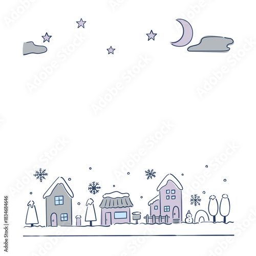 Winter Townscape with Moon & Stars（冬の街並みと月と星）