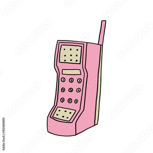 hand drawn retro mobile phone cartoon illustration