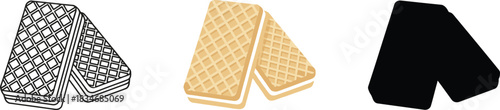 Square Wafer Sandwich Cookies Icon Set - Outline, Color, and Silhouette Vector
