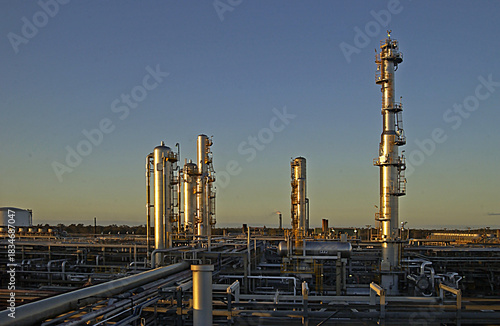 high view over gas refinery as the sun sets-Victoria Australia