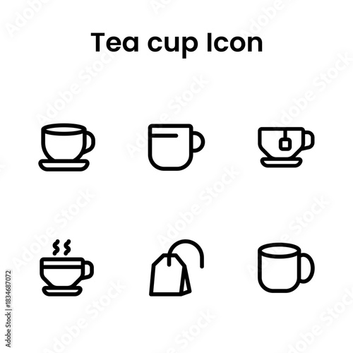 Elegant tea cup icon collection featuring clean lines and modern style for café branding, beverage illustrations, warm drink menus, organic themes, and lifestyle visuals.