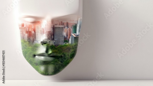 Face with Cityscape and Greenery, Conceptual Art