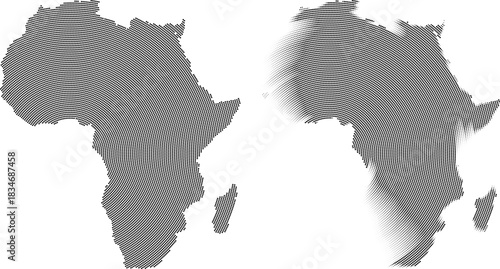 Set of Africa continent geometric round dotted pattern shape vector map. Geometric round dot pattern shape continent of Africa map. African border map area round dot circle shape view