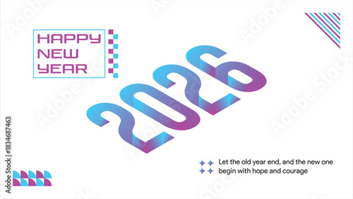 A vibrant and modern 3d design featuring happy new year 2026 with isometric design style