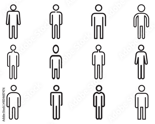 Human black outline icon character shape collection simple design.