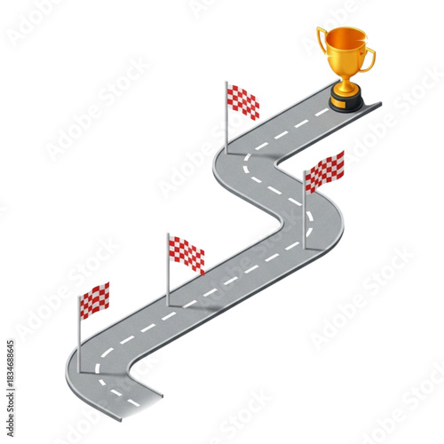 Reach your goals with determination and planning, navigate the challenges, and celebrate ultimate success with a golden trophy award at the finish line