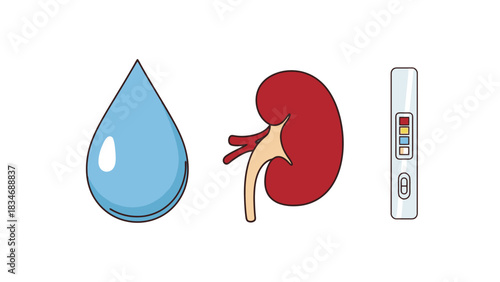 Medical Diagnostic Icons for Kidney Health and Urinalysis