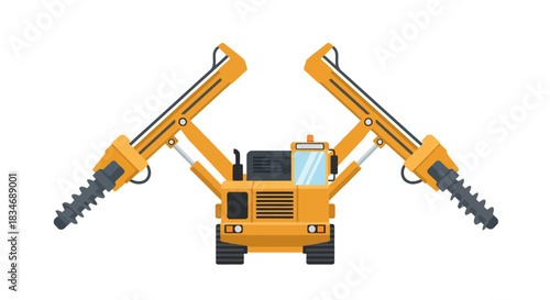 Yellow Mining Drill Rig in Flat Style Illustration for Construction Projects
