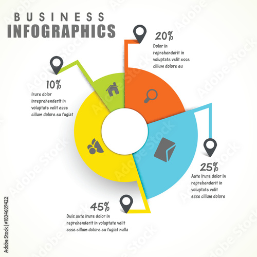 colorful statistical pie chart with web symbols on white background for your business