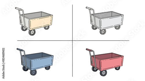 Four Colorful Trolleys Arranged in a Grid for Logistics and Storage Solutions