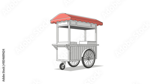 Vintage Mobile Food Vendor Cart with Awning Street Food Stall Outdoor Service Kiosk