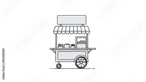 Street Food Cart Vector Illustration Mobile Vendor Stand with Awning