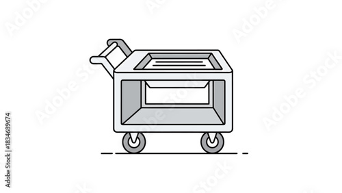 Modern Service Cart with Wheels for Delivery and Transport Clean Line Art Illustration