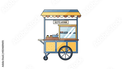 Vibrant Food Cart Illustration Street Food Vendor Stall for Casual Dining and Takeaway