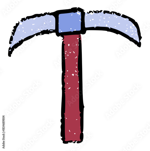 Hand-Drawn Pickaxe Icon - Doodle Style Crayon Mattock Vector Illustration for Mining, Gold Rush, Construction, Labor, Hard Work, Tool, Exploration, or Discovery Concept