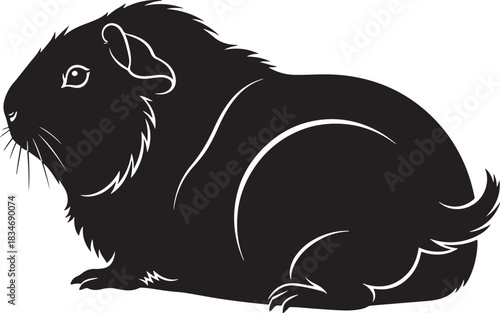 Black and white guinea pig vector illustration with clean lines, perfect for icons, logos, and animal-themed design elements.