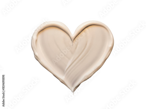 Creamy cosmetic makeup foundation swatch shaped like a heart isolated on transparent background for beauty and skincare concept