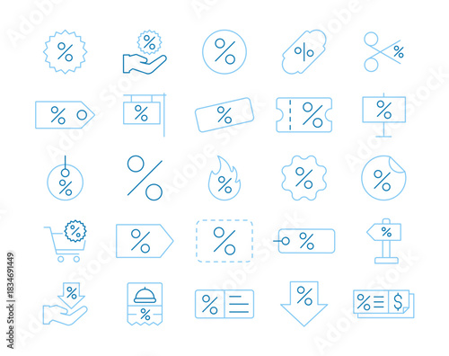 Discount sale line icons set. Editable stroke. Simple vector icon in modern thin line style. Vector illustration.