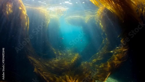 Underwater Kelp Forest Sunlight Rays Ecosystem Marine Life.