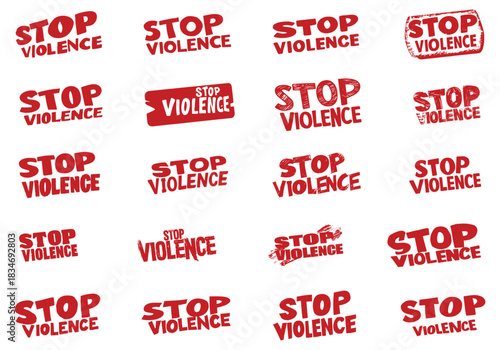 Stop Violence stamp grunge red on white background. Print vector design.