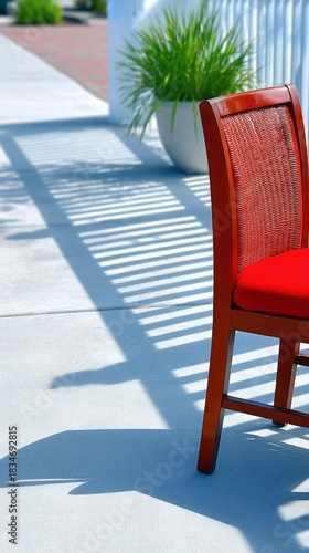 Red Chair with Shadow on Concrete