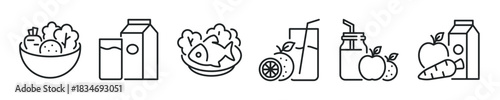 Healthy food thin line icon set. Web minimal editable stroke icons