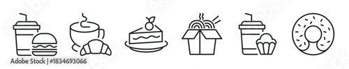 Drink and Food thin line icon set. Web minimal editable stroke icons