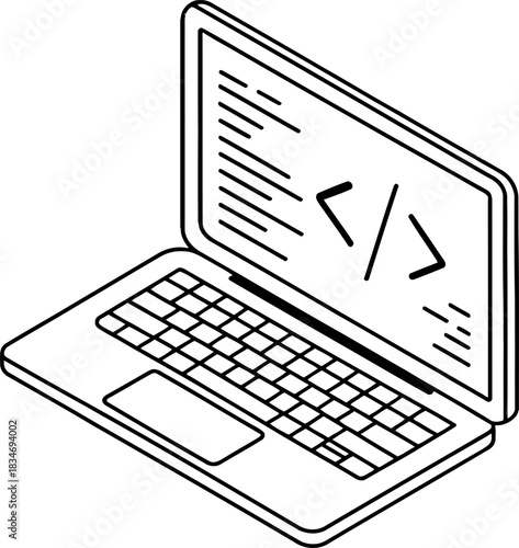 Isometric Vector Laptop with Coding Screen