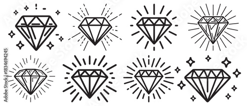 Diamond icon crystal jewelry fashion vector black design.