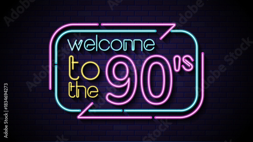 A neon sign reading back to the 90s. Back to 90s bright neon sign, a vibrant retro throwback, ideal for nostalgia-themed designs, vintage parties, or social media graphics.