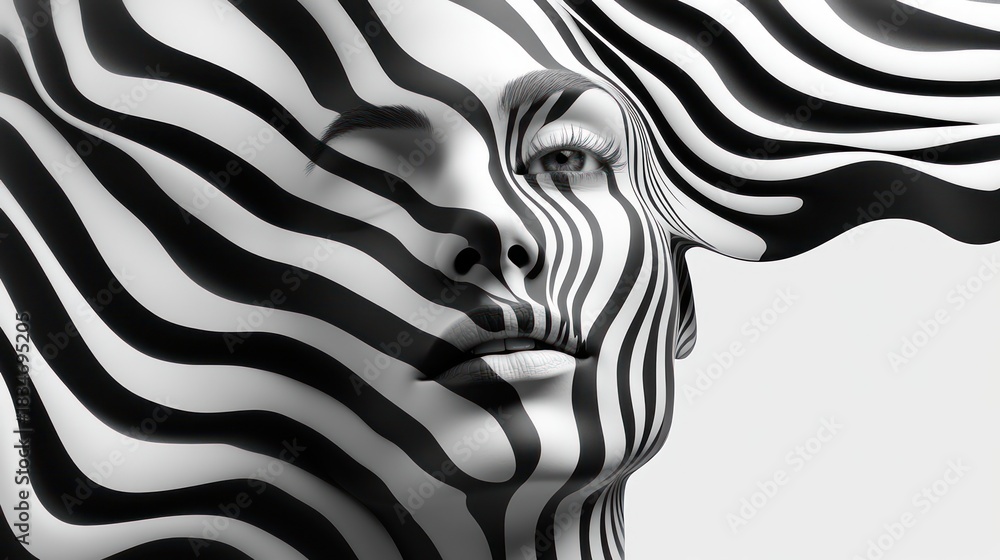 Obraz premium Abstract zebra stripes woman face, stylized portrait, art, digital
