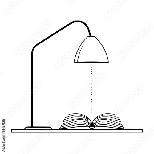 Illustration of a reading nook with a desk lamp illuminating an open book on a shelf for study time