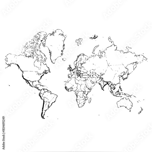 Detailed world map outline vector illustration for geography education and travel planning resources online now