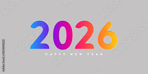 2026 new year banner, numbers paper cut colorful. Creative happy new year design, vector stained glass digits typography for greeting card or holiday poster