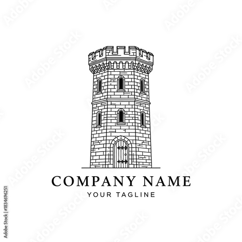 Detailed illustration of a tall stone castle tower with a sturdy design.