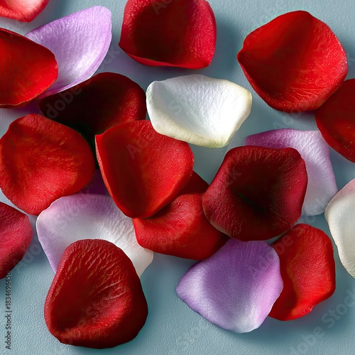Rose Petals Scattered on Blue Surface