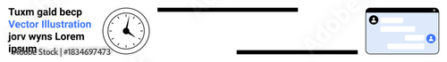 Time management, user authentication, digital scheduling, online forms, workflow visualization, workplace tools. A clock and an online login form on a divided layout. Time management and user
