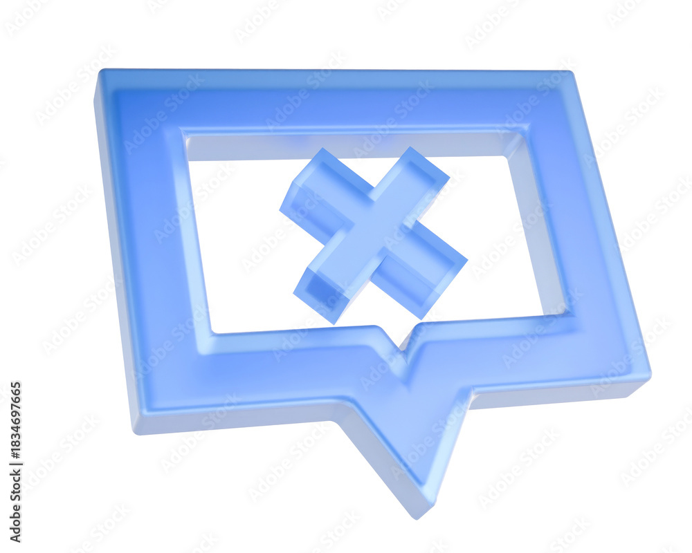 Obraz premium 3D Glassy Error Icon in Speech Bubble - Notification Failed Concept.