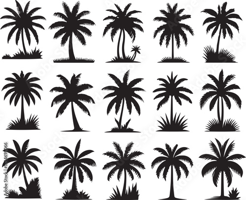 palm tree sunset silhouette set logo icon vector white background
