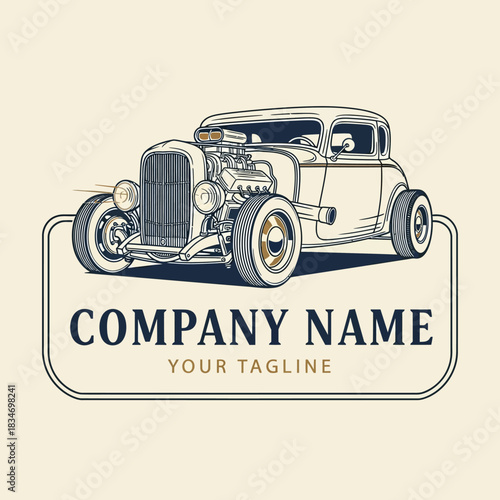Vintage Hot Rod Car with Exposed Engine and Custom Wheels.