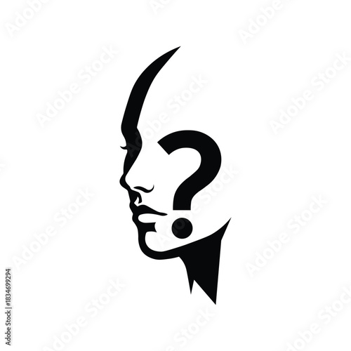 Minimalist Abstract Profile with Question Mark Symbol of Mystery and Doubt
