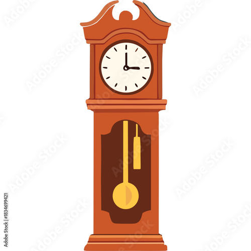 Classic Wooden Grandfather Clock With Pendulum Showing Three Oclock Position Against A Plain Black Background Isolated Illustration