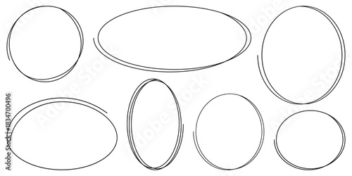 Hand drawn circle set. Doodle round circles for message note mark design element. Pencil or pen bubble sketch. Hand drawn crayon ovals and circles. Ellipses pencil doodle style set. eps 10