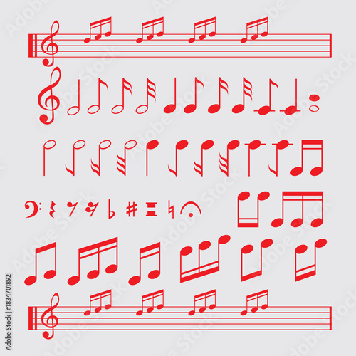 Red Musical Notes and Symbols Collection