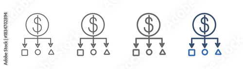 
outline icon set diversification with money distribution design
