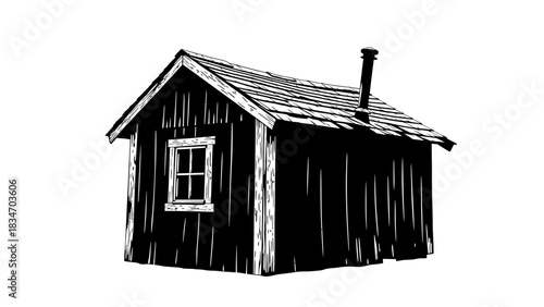 Simple Wooden Cabin with Chimney and Window - Rustic Dwelling Illustration