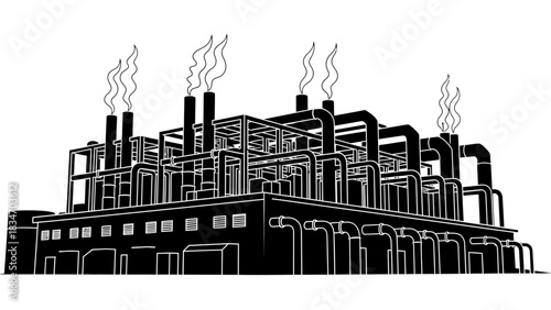 Industrial Factory with Smoking Chimneys - Large Scale Production and Manufacturing Facility