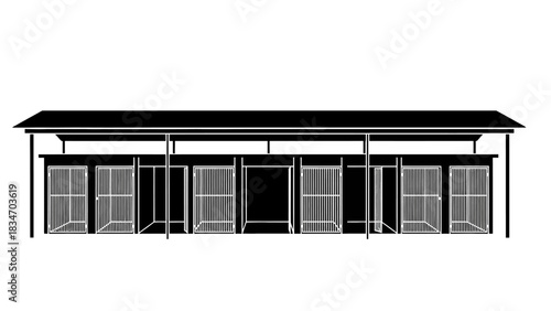 Outdoor Dog Kennel Building With Multiple Enclosures and Covered Roof