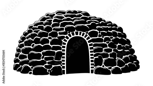 Ancient Stone Dwelling A Round, Arched Entrance to a Historical Structure